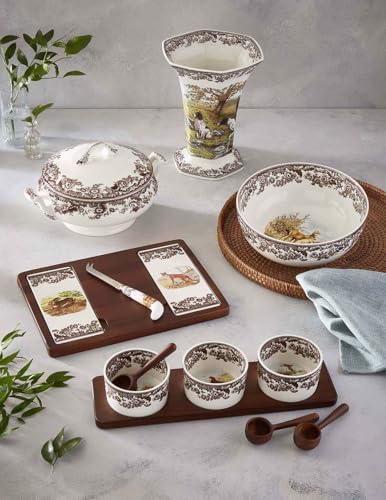 Spode Delamere 8-Inch Salad Plate Set of 4 Brown & White - Holiday Dinnerware
