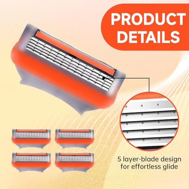 24 Pack Razor Blade Refills Compatible with 5 Razor ? 5-Layer Precision Anti-Friction Blades for Manual Wet Shaving ? Pivoting Head Design for Smooth