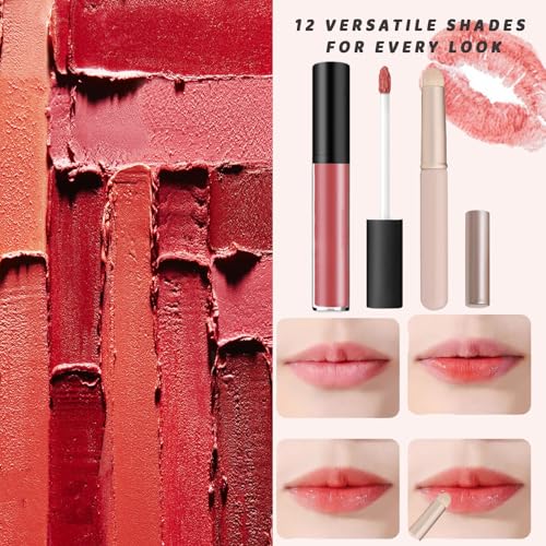 Beryse Lip Stain Oil, Lassi Staining Lip Oil, 12 Colors Cream Texture Lipstick Long-Lasting Waterproof & Moisturizing, Liquid Lip Gloss Set for Women (#4)