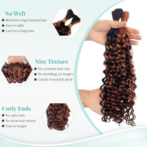 Benafee 16 Inch Water Wave Human Braiding Hair #1B/30 Ombre No Weft Boho Braid Bulk