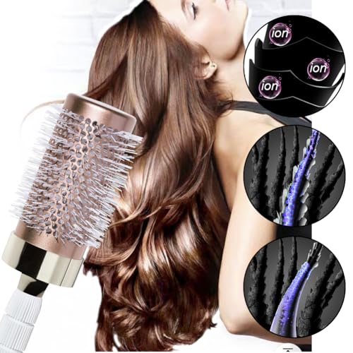 Ceramic Round Blowout & Boar Bristle Hair Brush Set for Styling & Detangling