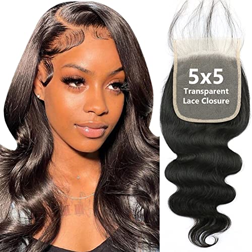 5x5 Transparent HD Lace Closure Body Wave 14 Inch - Natural Black Brazilian Virgin Remy Hair