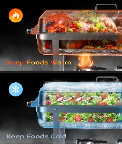 Tatakoii 2 Pack Stainless Steel Chafing Dishes for Buffet - Mirror Polished, Food Warmers & Servers with Rolled Edge Safety 9QT Set