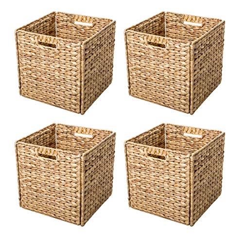 Foldable Hyacinth Storage Baskets Set of 4 - 12 Inch Unlined