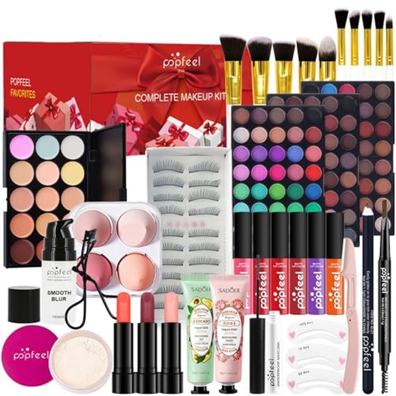 All-in-one Holiday Make up Gift Sets | Makeup Kit for Women Full Kit Teen Girls Xmas Beauty Essential Beginner Bundle Include Eyeshadow Palette Lipstick Blush Concealer Face Powder Mascara Lipgloss