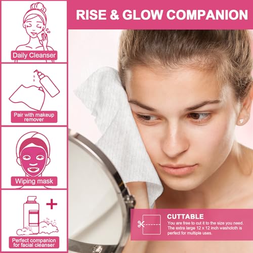 Disposable Face Towels 180 Count - XXL Pink Face Cloths, 12" x 12"