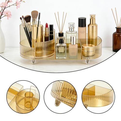 Rotating Makeup Organizer Desktop Cosmetic Storage Box 360¡Æ Rotation Beauty Organizer Rack Transparent Gold
