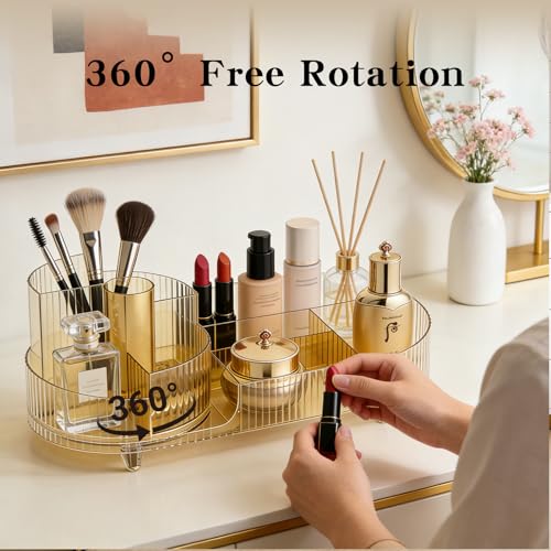 Rotating Makeup Organizer Desktop Cosmetic Storage Box 360¡Æ Rotation Beauty Organizer Rack Transparent Gold