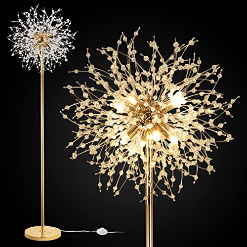 Gold Crystal Floor Lamp - 69 Inch Modern Standing Lamp with K9 Crystals & Foot Switch