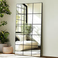 Delma Full Length Window Pane Wall Mirror 28x55 Inch Black - Seamless Grid Design