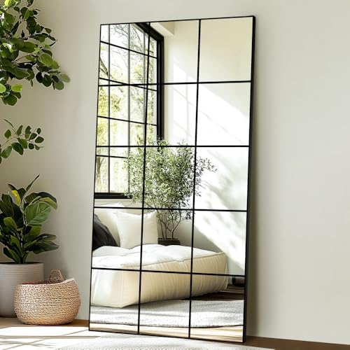 Delma Full Length Window Pane Wall Mirror 28x55 Inch Black - Seamless Grid Design