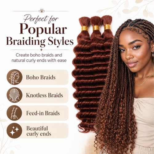 Niciitysi #33 Deep Wave Reddish Brown Braiding Hair Bundles 18 Inch - 150g
