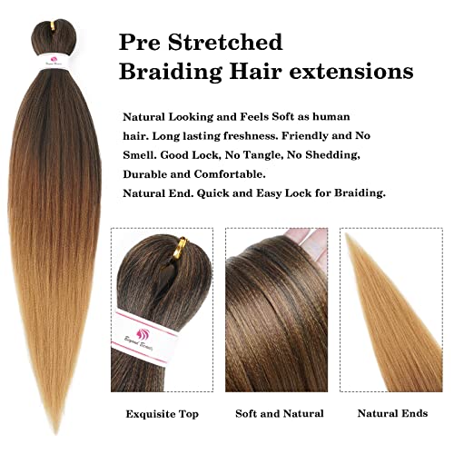 Pre-Stretched Braiding Hair 20 Inch #1B-30-27 - Ombre Synthetic Extension (8 Packs)