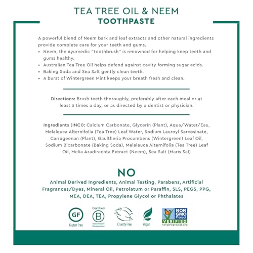 Desert Essence Tea Tree & Neem Toothpaste Wintergreen 3 Pack 6.25 oz