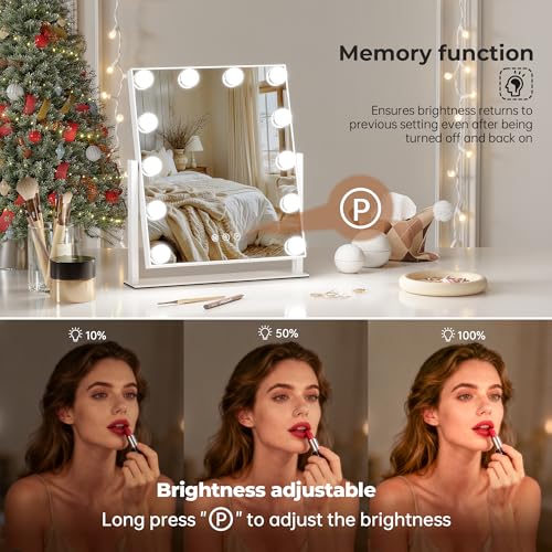 Vanity Mirror with Lights, 12 Bulbs Makeup Mirror with Smart Touch Control, 3-Color Dimmable Lighting, 360¡Æ Rotation