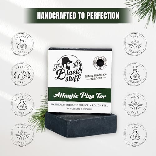 The Black Stuff All Natural Pine Tar Bar Soap 3-Pack for Men - Handmade Cold Process, Organic Ingredients, Essential Oils