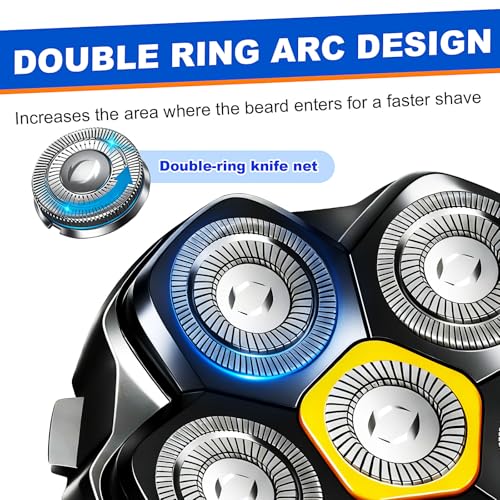 Magnetic 6-Blade Head Shaver Replacement Heads for 6D Electric Razors - Black 4PCS