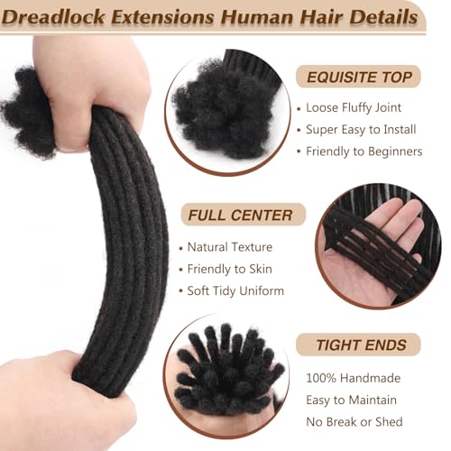 Human Hair Dreadlock Extensions 8 Inch/30 Strands Natural Black Full Handmade Locs