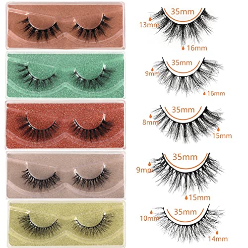 False Eyelashes Bulk 50 Pairs - 5 Styles Fluffy Mink Look Natural Cat Eye