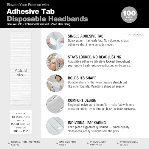 APPEARUS Disposable Facial Headbands - White, Single Use, 100 Pack