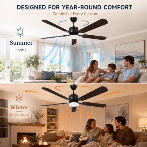Standle 52-Inch Black Ceiling Fan with Lights & Remote Control, Dual-Sided Blades