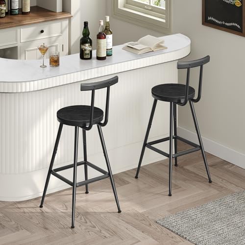 Black MAHANCRIS Adjustable Counter Bar Stools Set of 2 with Backrest & Footrest