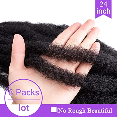 8 Packs Afro Kinky Marley Hair Crochet Extensions 24 Inch - 1B#