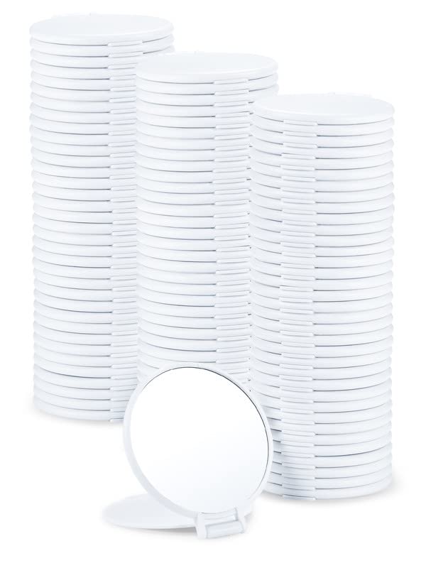 96 Pack Compact Mirrors Bulk - White Pocket Travel Makeup Mirrors for Party Favors