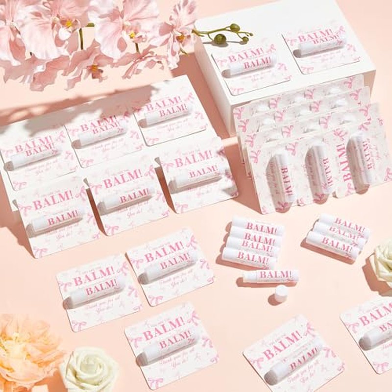 30 Pack Pink Bow Lip Balm Bulk Coquette Bow Thank You Gifts Appreciation Moisturizing Lip Care Set Valentine's Galentine's Day Bachelorette Party Favor for Women Wedding Bridal Spring Supplies