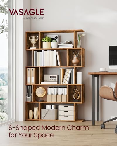 VASAGLE 5-Tier Bookcase Rustic Brown, Open Shelving 35.4 x 9.4 x 62.6 Inches