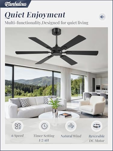 52-Inch Ceiling Fan No Light with Remote Dual Finish Black Walnut Reversible