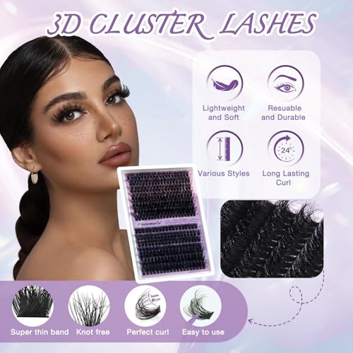 Cluster Lashes Individual Cluster Eyelashes D Curl Mix 10-18mm (60D+80D) Eyelashes Cluster Volume & Dramatic Russian Individual Eye Lashes for Beginners (60D+80D Lash kit with Remover)