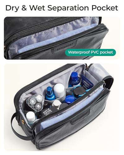 Large Toiletry Bag for Men - Water-Resistant PU Leather, 8L Coffee