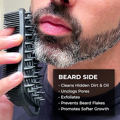 Blackwood For Men Hair & Beard Hydrator Spray (4oz) + Double Duty Beard & Body Scrubber Bundle - Vegan & Natural Leave-In Conditioner - Dual-Sided Men's Shower Tool