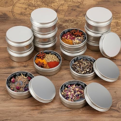 TecUnite 24 Pcs 4 oz Metal Tin Cans Aluminum Round Tin Containers Empty Cans with Screw Lid for Candle Storage Cosmetic Sample Travel Salve Cream