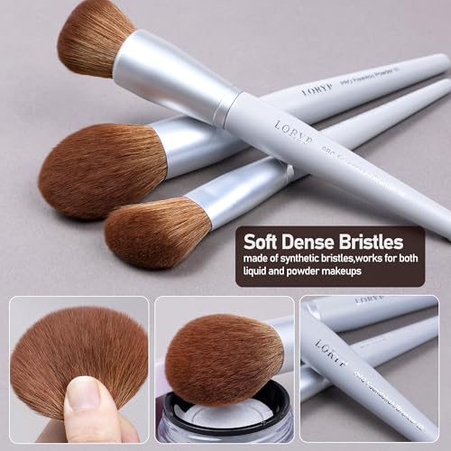 LORYP Makeup Brush Set Soft Vegan Professional Cosmetic Brushes for Face & Eyes Gray 20 Pcs Full-Size