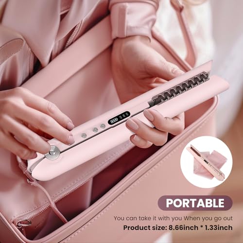 PRITECH Pink Cordless Mini Hair Straightener & Curler for Travel, Detangling & Styling