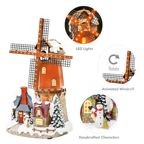 Lighted Windmill Christmas Village Building with LED Lights - 12.2 Inches