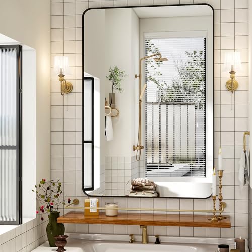 Easly Black Rectangular Bathroom Mirror 48L x 30W Wall-Mounted Vanity Mirror