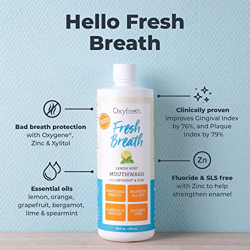 Oxyfresh Lemon Mint Mouthwash 16 Fl Oz Pack of 2 – Bad Breath & Plaque Control, Alcohol & Fluoride Free