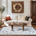 EverGrace 5x7 Porcelain Blue Floral Boho Indoor Outdoor Rug - Washable Low Pile Floor Mat for Living Room, Bedroom, Kitchen, Entryway