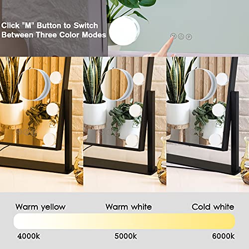 Lighted Makeup Mirror Hollywood Mirror Vanity Mirror with Lights, Touch Control Design 3 Colors Dimable LED Bulbs, Detachable 10X Magnification, 360¡ÆRotation, Black.
