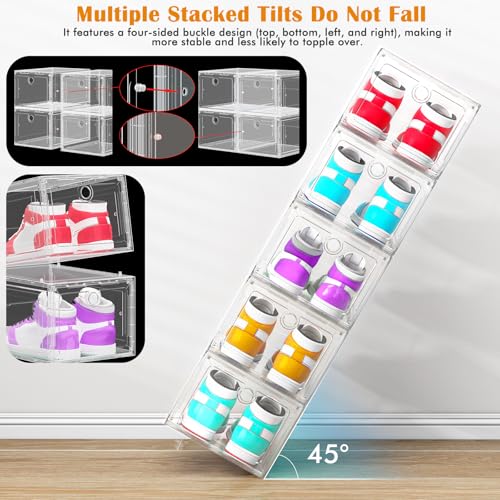 White 12-Pack Shoe Storage Boxes Clear Magnetic Stackable - Fits Most Shoes