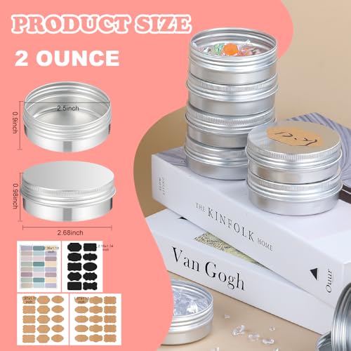 YQ 60 Pack 2oz Refillable Aluminum Salve Tins with Silver Lids for Balms & Lotions