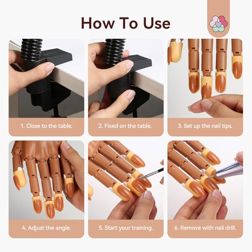 A2-2025 Practice Hand for Acrylic Nails with 200 Nail Tips & Tools - Anti-Slip & Flexible Nail Art Kit