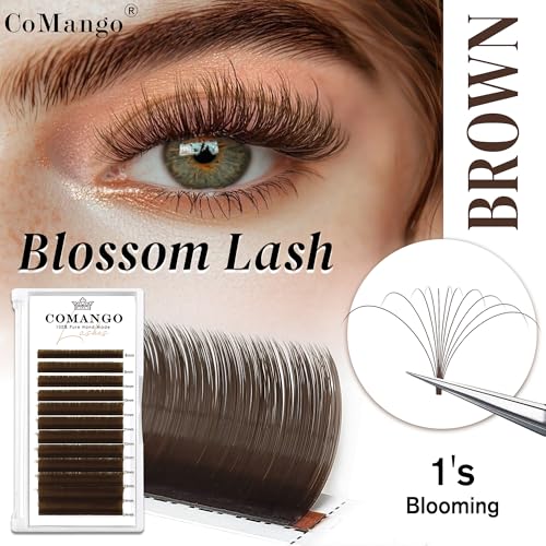 CoMango Dark Brown Easy fan Eyelash Extension Colored Lash Extensions C Curl Easy fan Lashes 8-14mm Mixed Lash Tray Volume Lash Extensions Self Fanning Colored Eyelash Extensions(Brown,0.07-C-8-14MM)