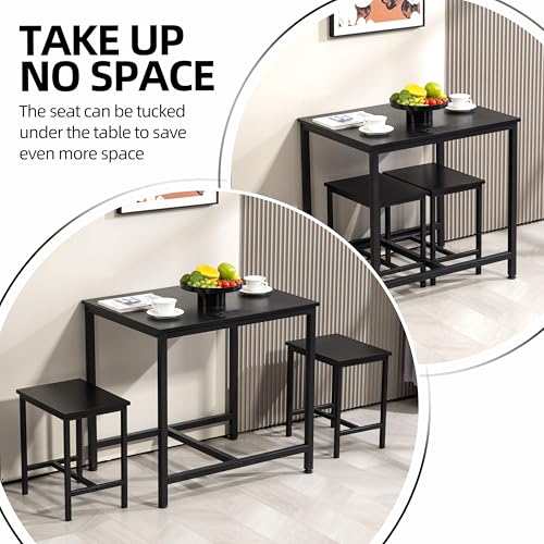 Finnhomy Black 3-Piece Dining Table Set with LED Lights & USB Power Outlets