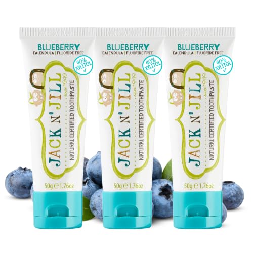 Jack N Jill Natural Blueberry Toothpaste - 1.76 oz Pack of 3 for Kids, Fluoride-Free, Gentle Gums