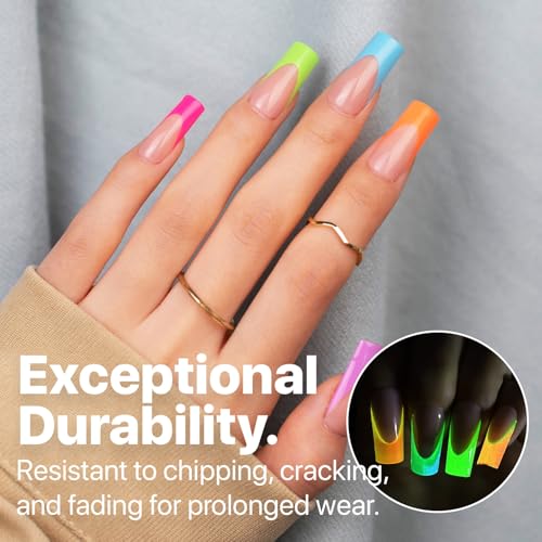 SXC Cosmetics X-Pro Tips French Tip Press On Nails - Bright Pastel Glow in the Dark Series (GLOW117-M Square)