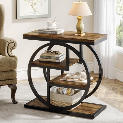 Tribesigns End Table for Living Room - Rustic Brown 4-Tier Narrow Side Table with Storage Shelves